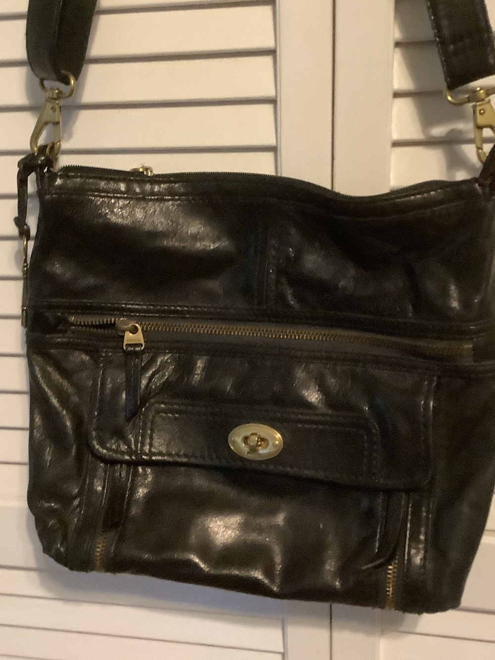 Fossil Black Leather Crossbody Shoulder Bag